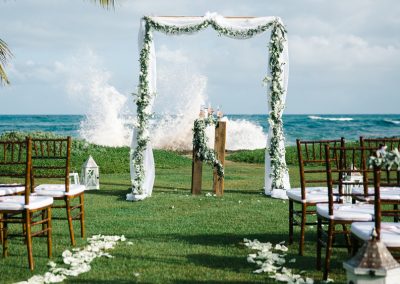 White gazebo ocean view wedding